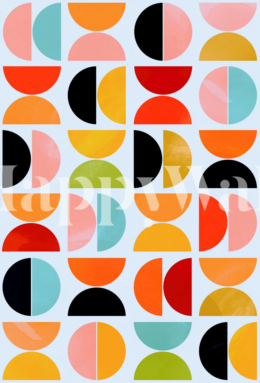 Retro geometric wallpaper in a modern room