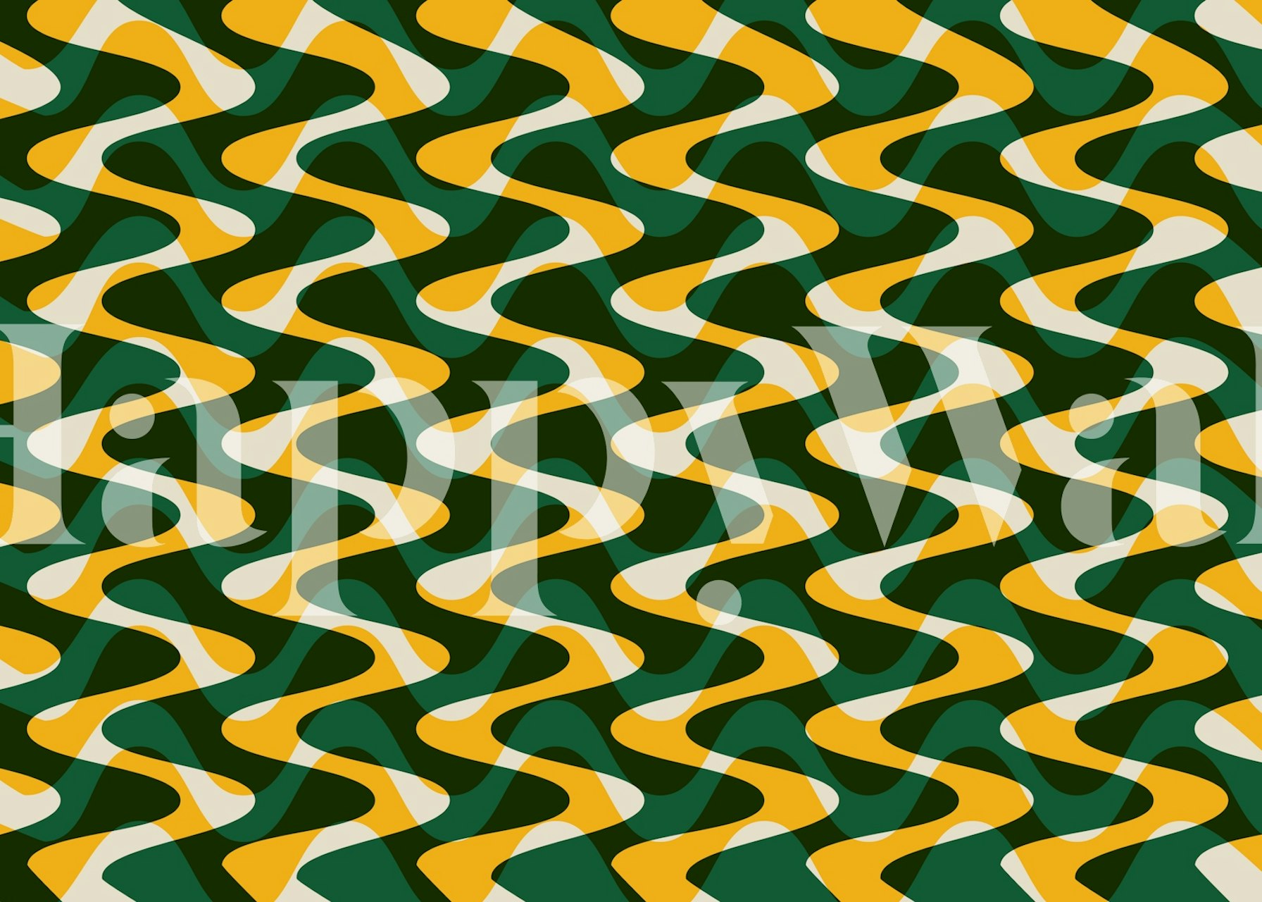 Retro wallpaper in yellow and green swirls