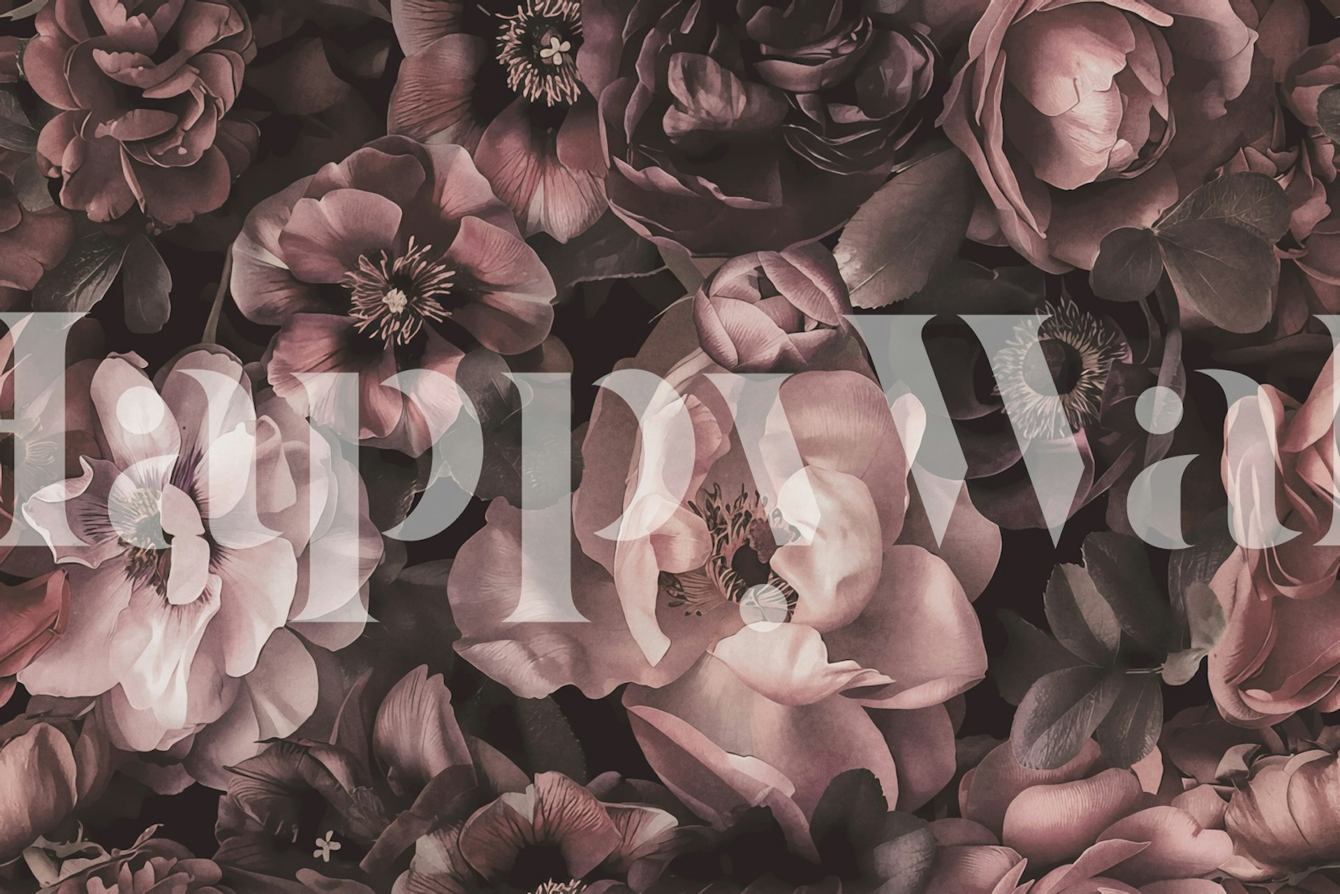 Pink floral pattern wallpaper featuring lush roses and blossoms in baroque style