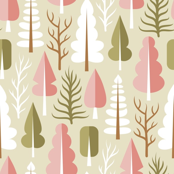 Tranquil Autumnal Trees Bliss Green Pink