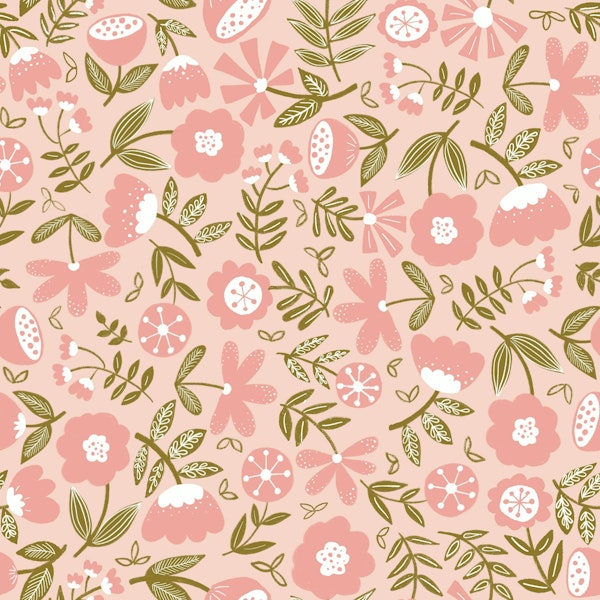 Cute Scandi Florals Pink Peach Moss Green