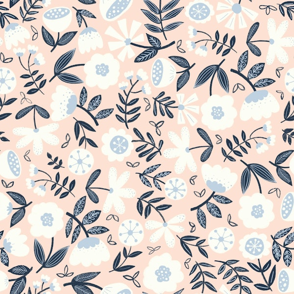 Cute Scandi Florals Peach White Navy Blue