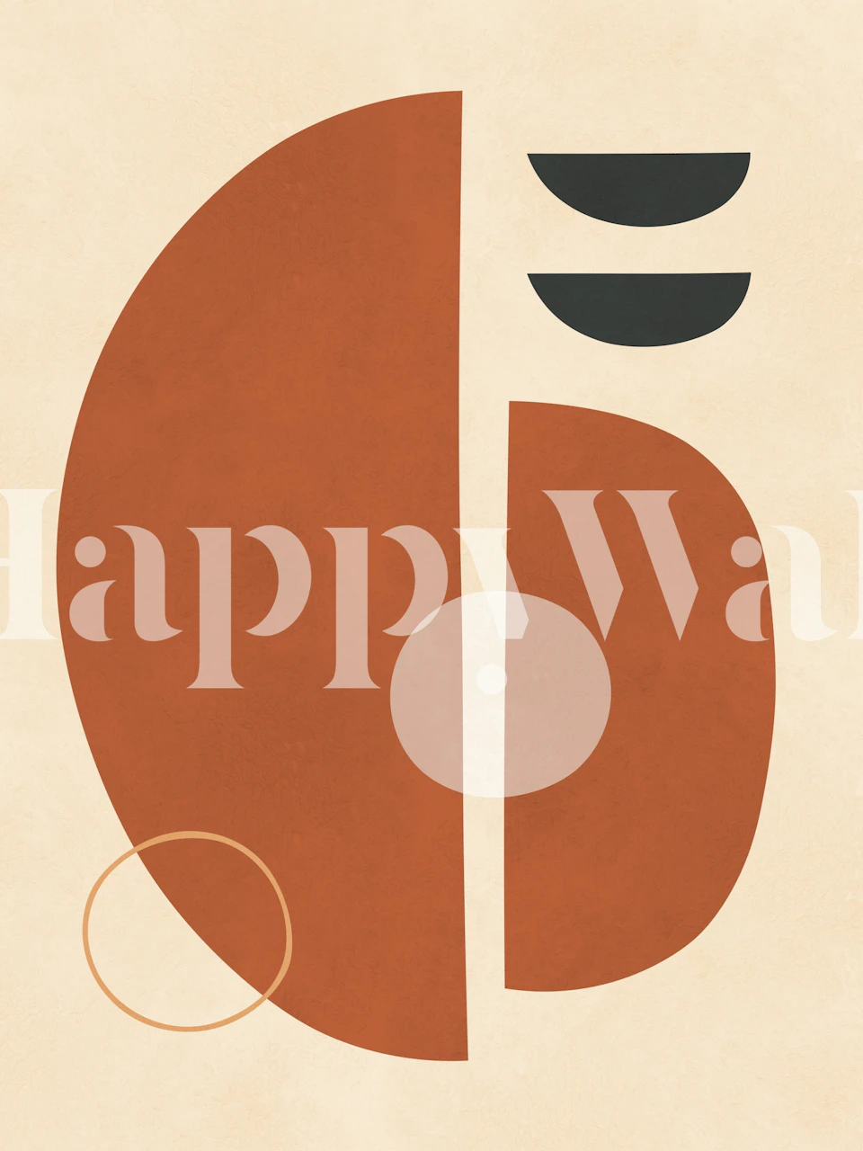 Earthy geometric shapes in orange, white, and black wallpaper