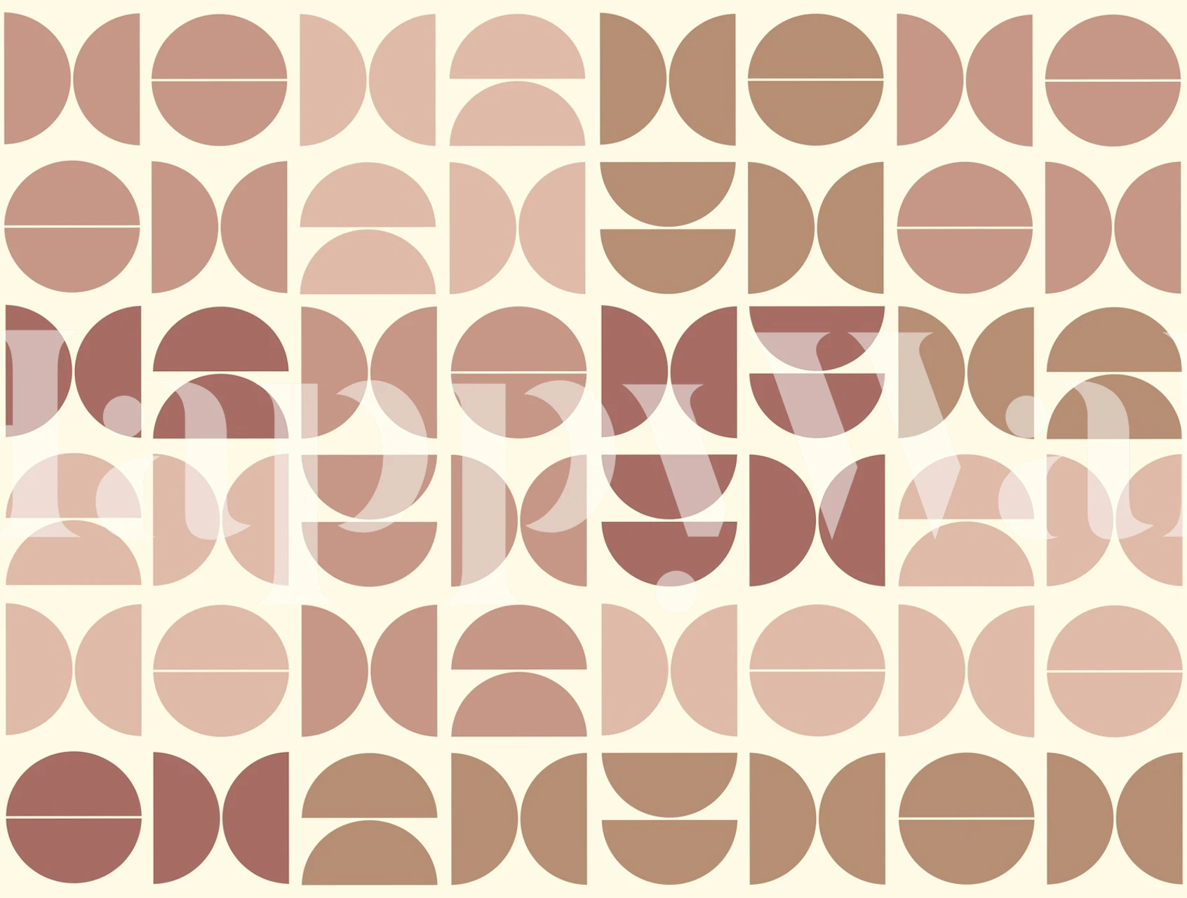 Geometric pattern with earthy toned semi-circles in muted pink and brown wallpaper