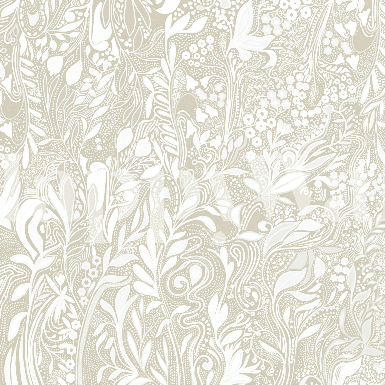 Intricate floral patterned beige wallpaper design