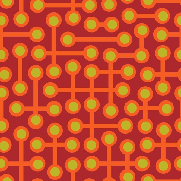 Circuits Retro Mod Abstract Orange Burgundy