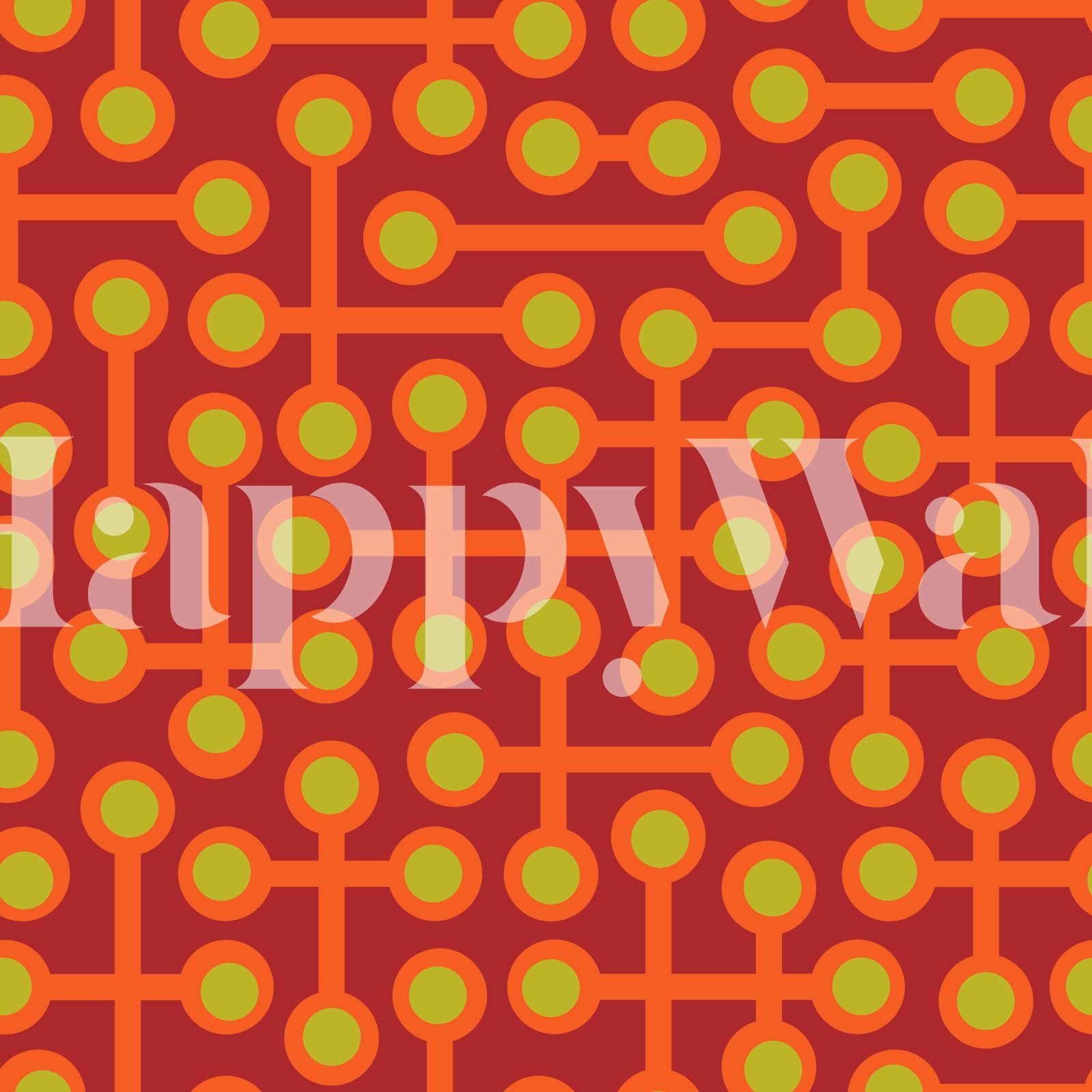 Circuits Retro Mod Abstract Orange Burgundy Behang - Circuits Retro Mod  Abstract Oranje Bourgogne Behang, image size:1600x1600