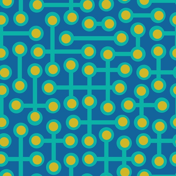 Circuits Retro Mod Abstract Turquoise Blue