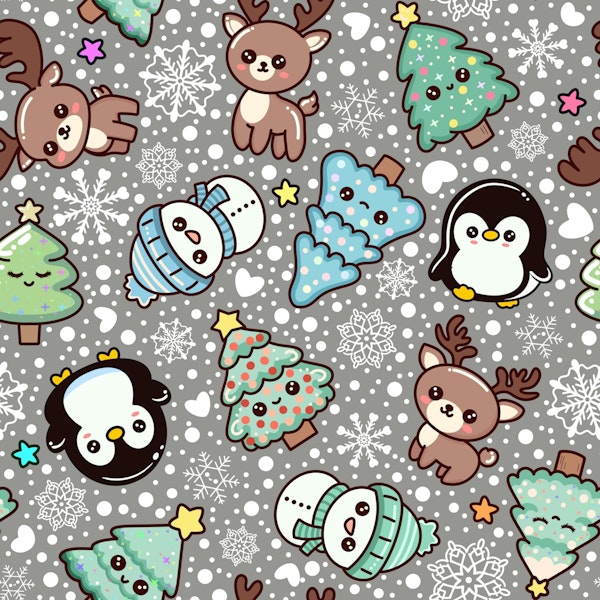 Cute Kawaii Christmas 1 Gray