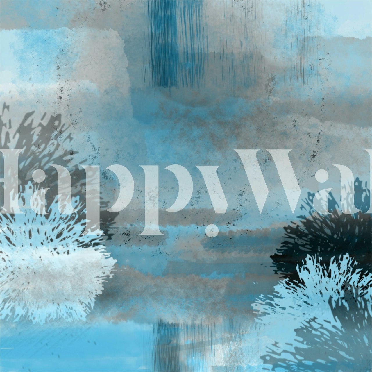 Abstract fotobehang in blauwe en beige tinten getiteld Waiting For My Love met een thema van verlangen en verwachting.