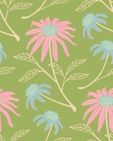 Daisy Fresh Boho Cottage Floral PInk Green behang