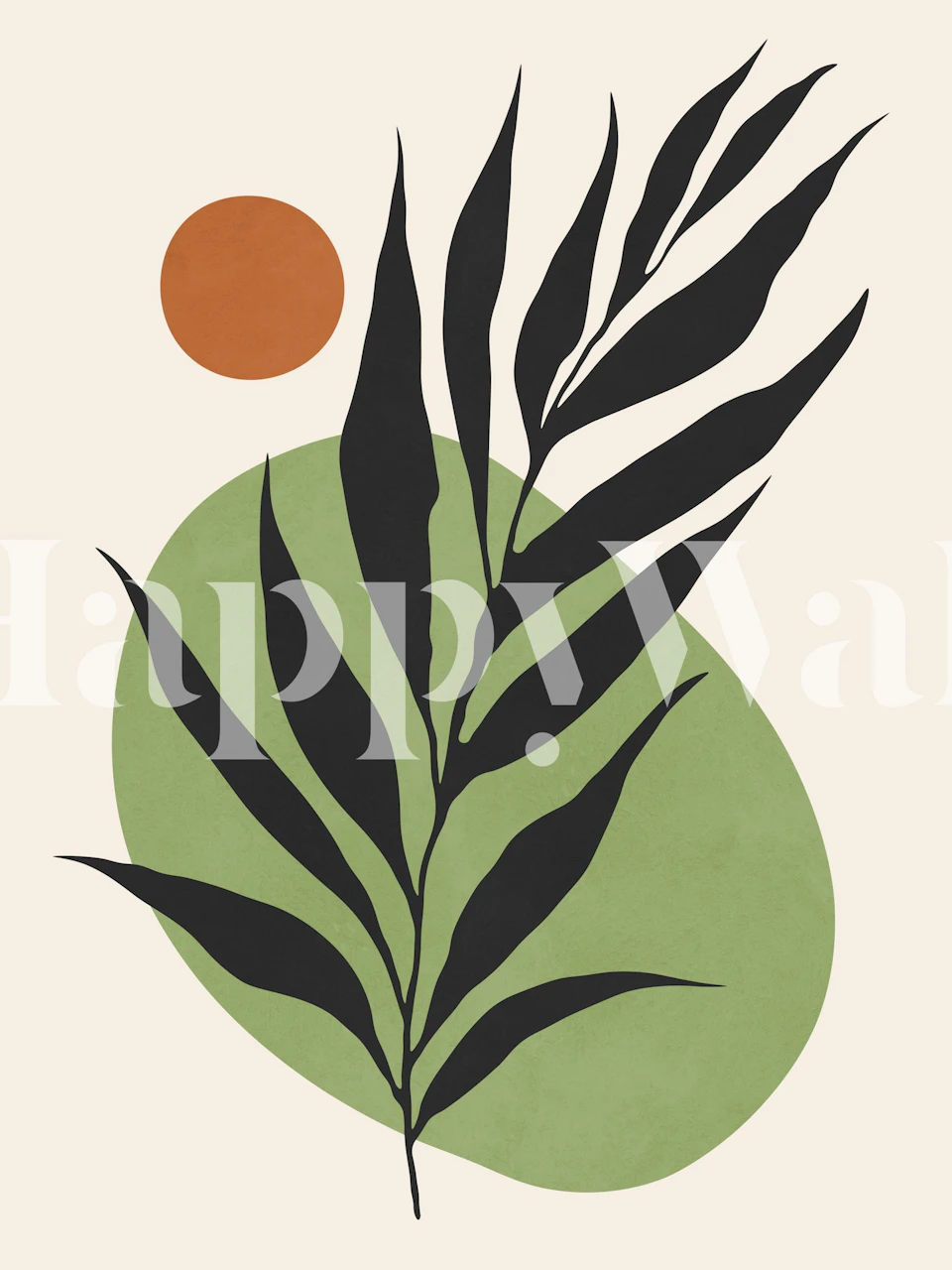 Tropical leaves and orange sun on green background wallpaper