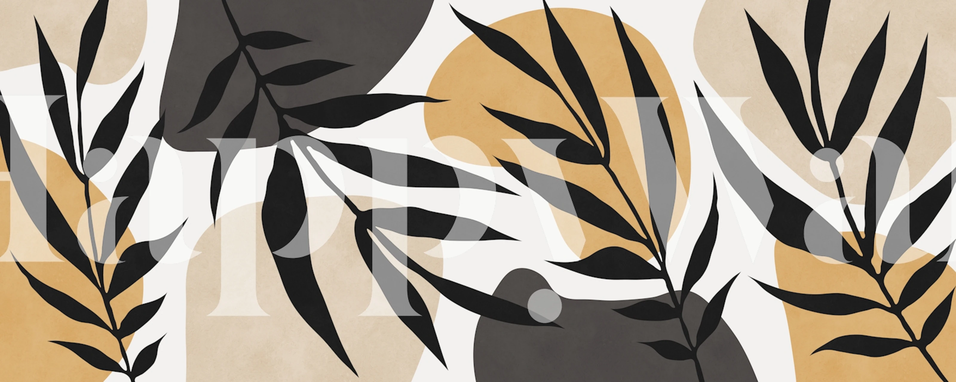 Black leaves and soft earth tones abstract design wallpaper