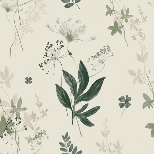 Gentle Green Leaves on Light Olive Gray