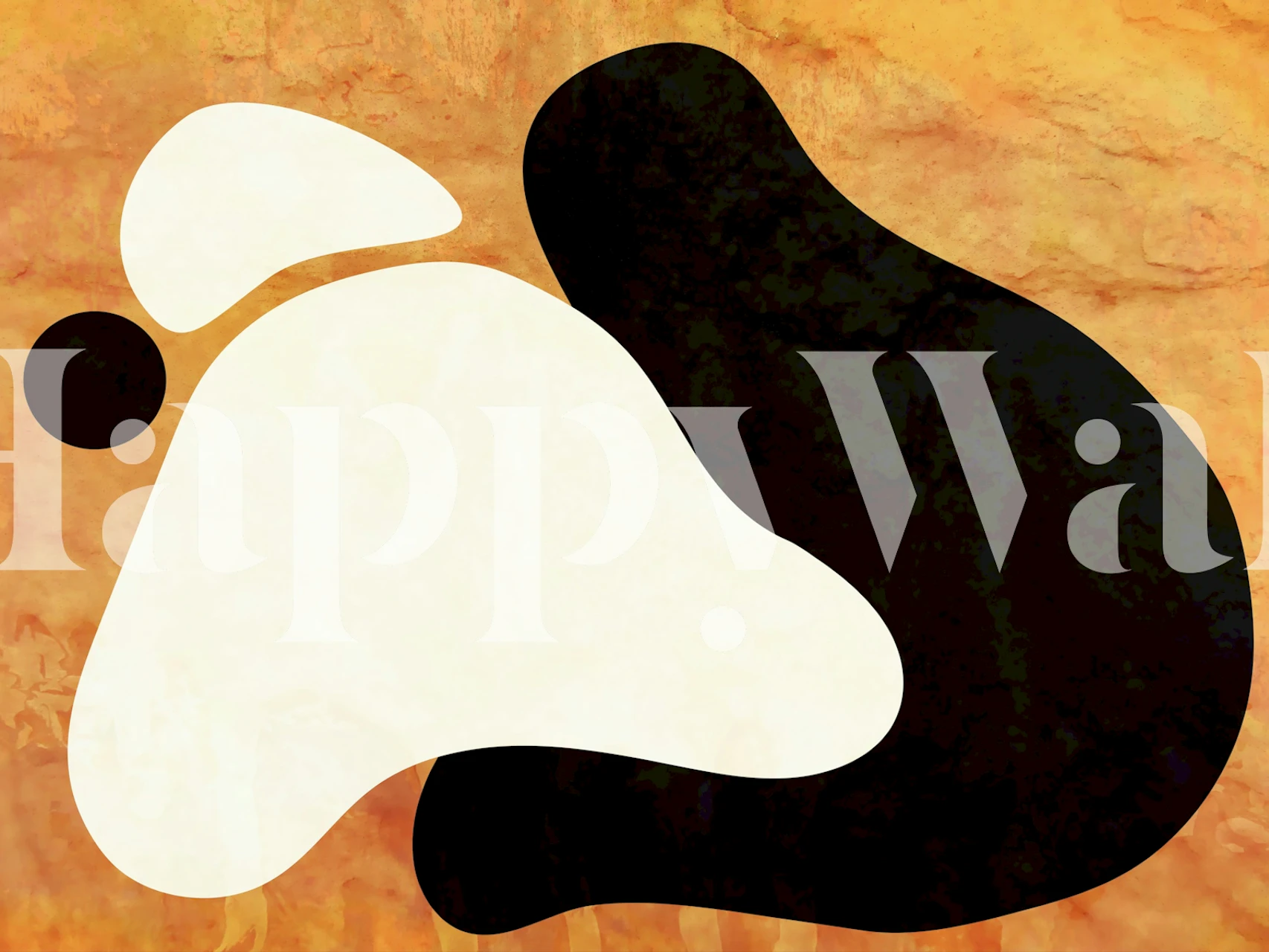 Abstract black and white shapes on a warm amber background wallpaper