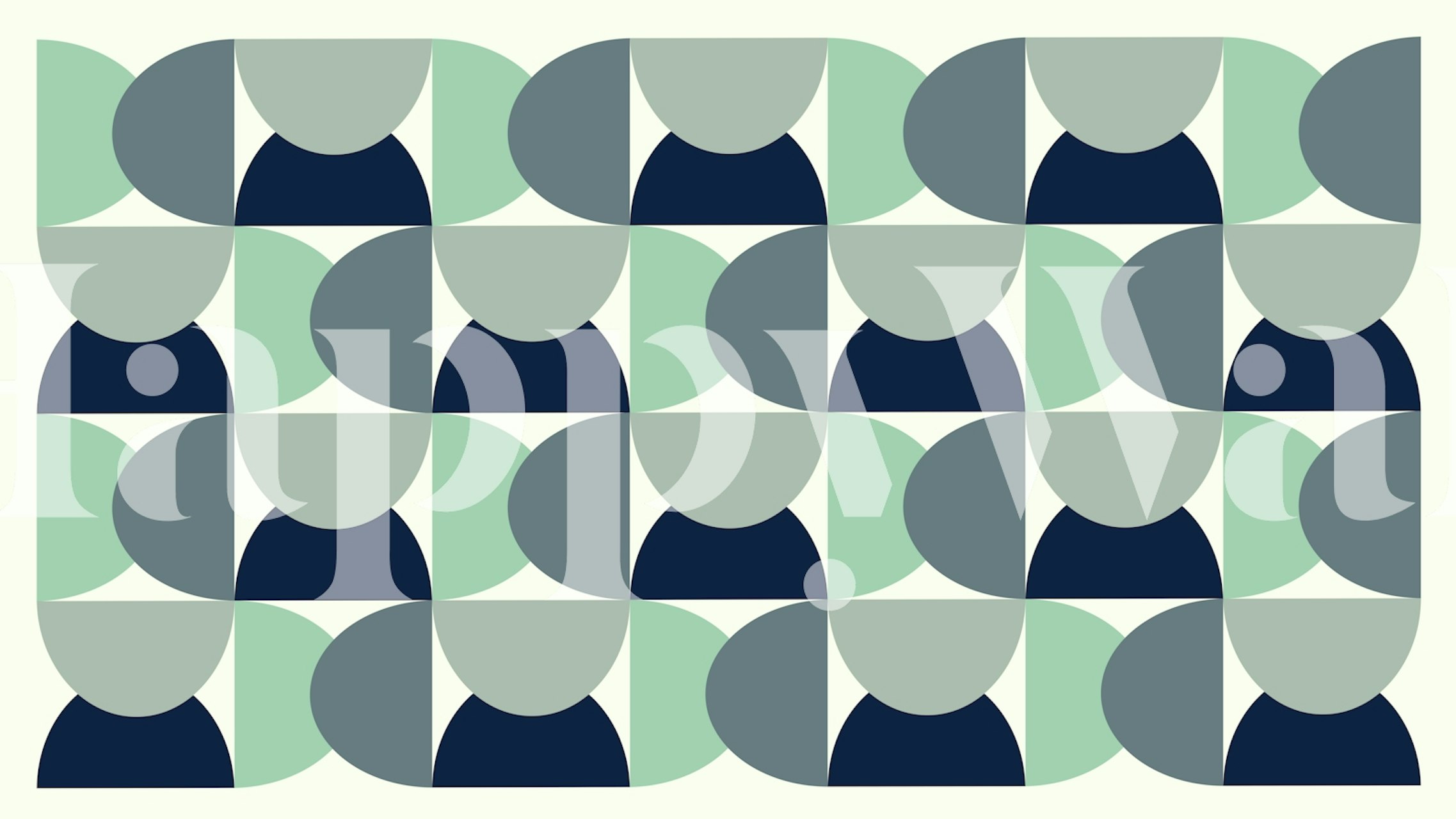 Geometric semicircle pattern wallpaper in navy, green, and pastel colors