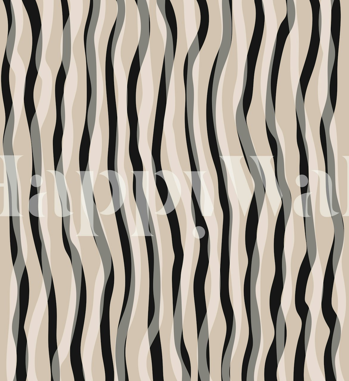 Gray and white striped wallpaper in wavy pattern