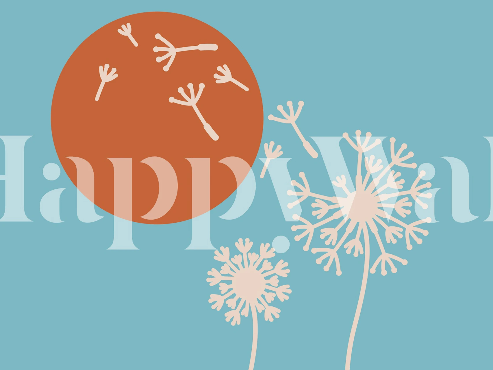 Delicate dandelion silhouettes on blue background wallpaper