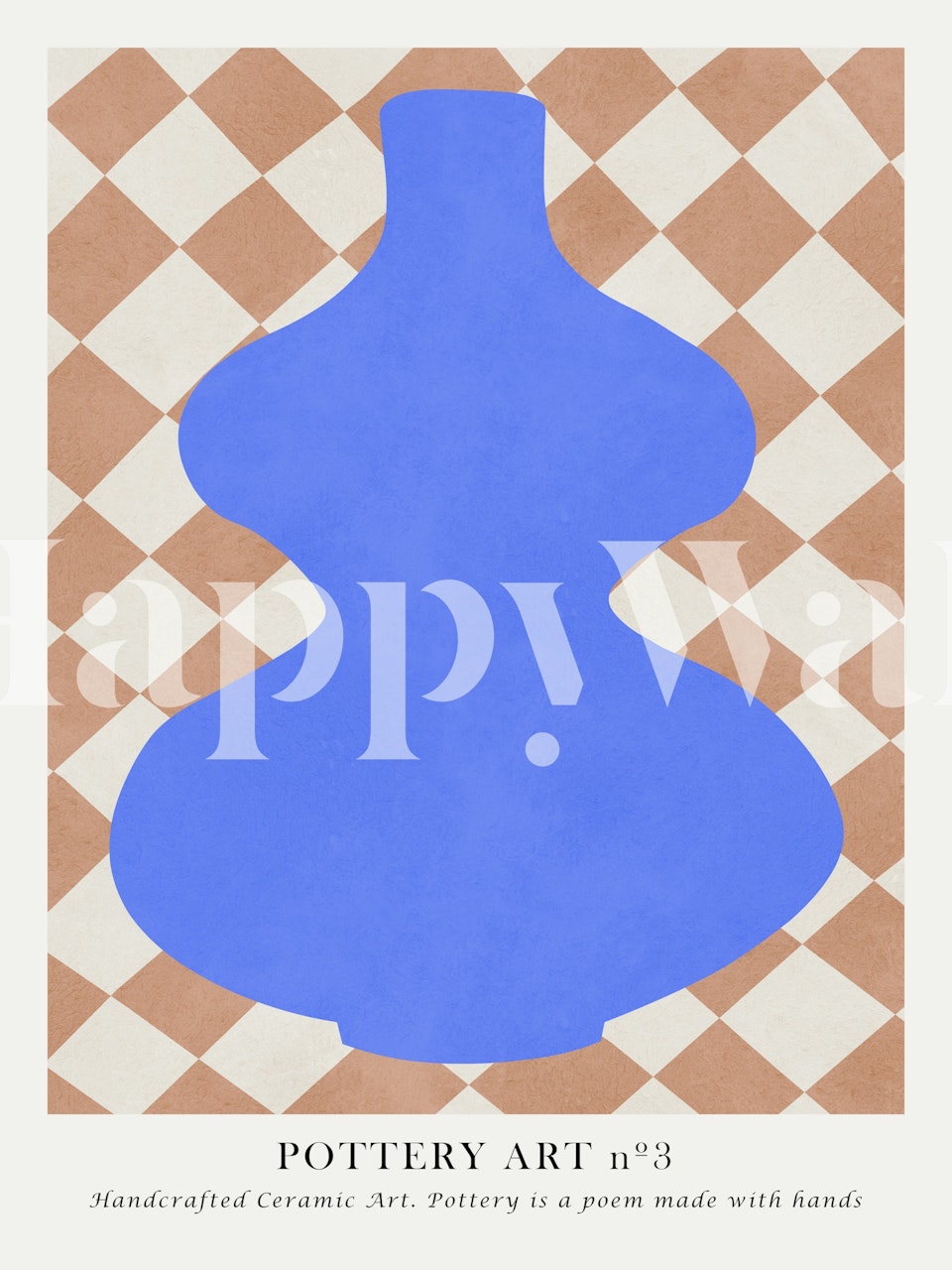 Blue abstract vase shape on a checkered beige background wallpaper
