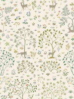 Vintage Meadow with Deer 2 on off white wallpaper