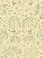 Vintage Meadow with Deer 5 on pastel gold wallpaper
