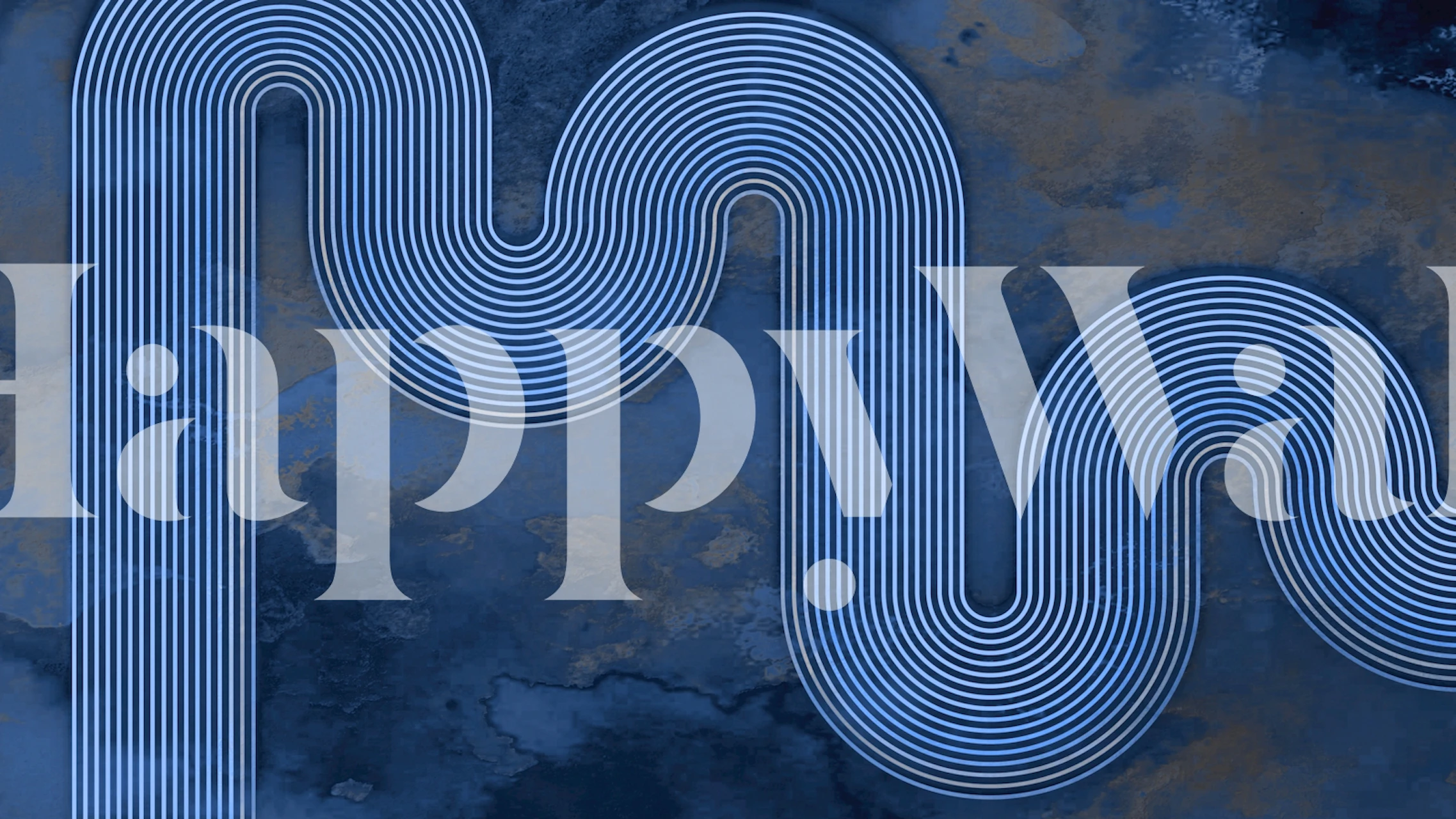 Blau Curved Lines-Tapete in einem Raum