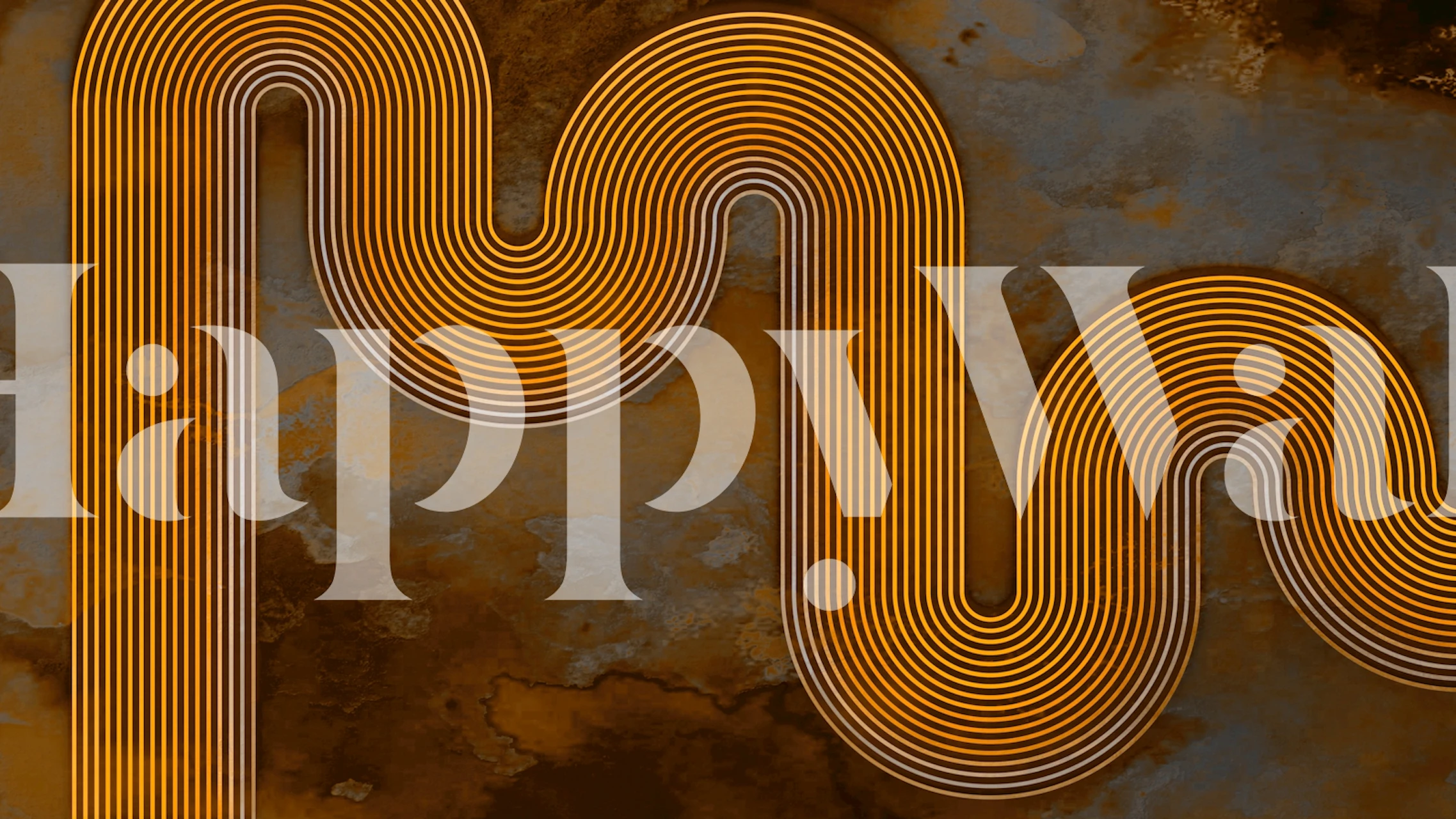 Curved gold lines on textured brown background wallpaper