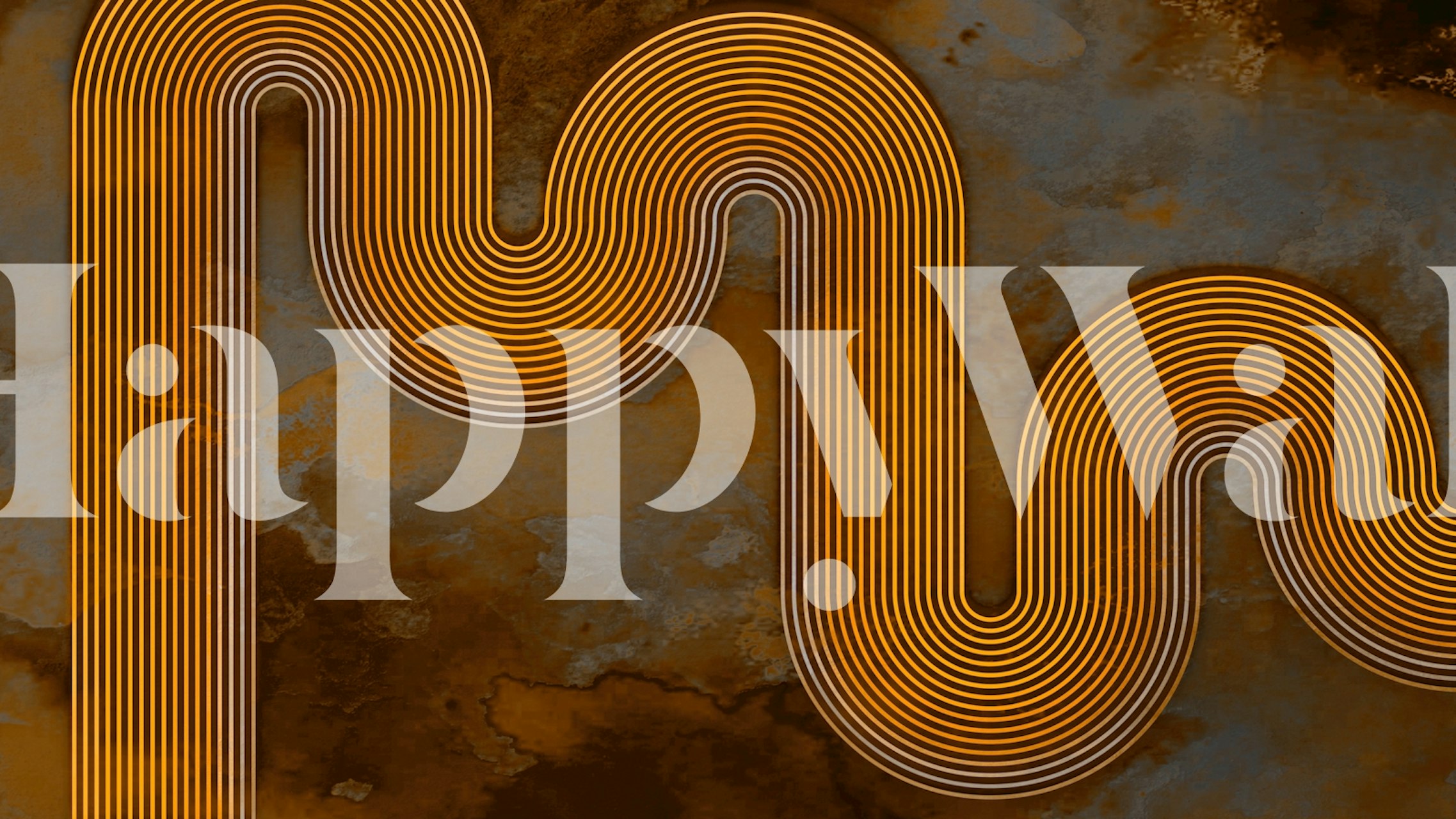 Curved gold lines on textured brown background wallpaper