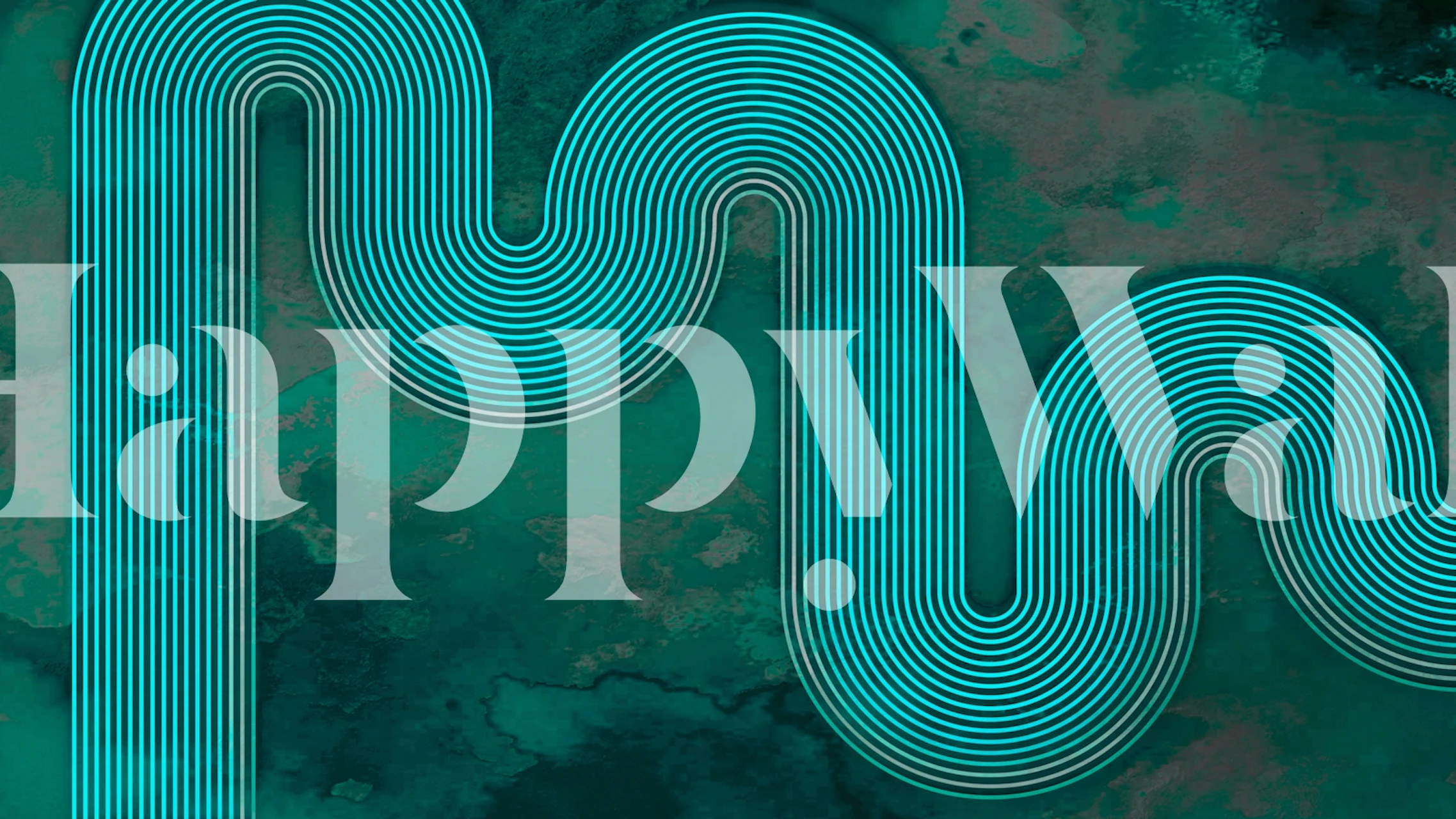 Flowing line art pattern in teal and aqua tones wallpaper