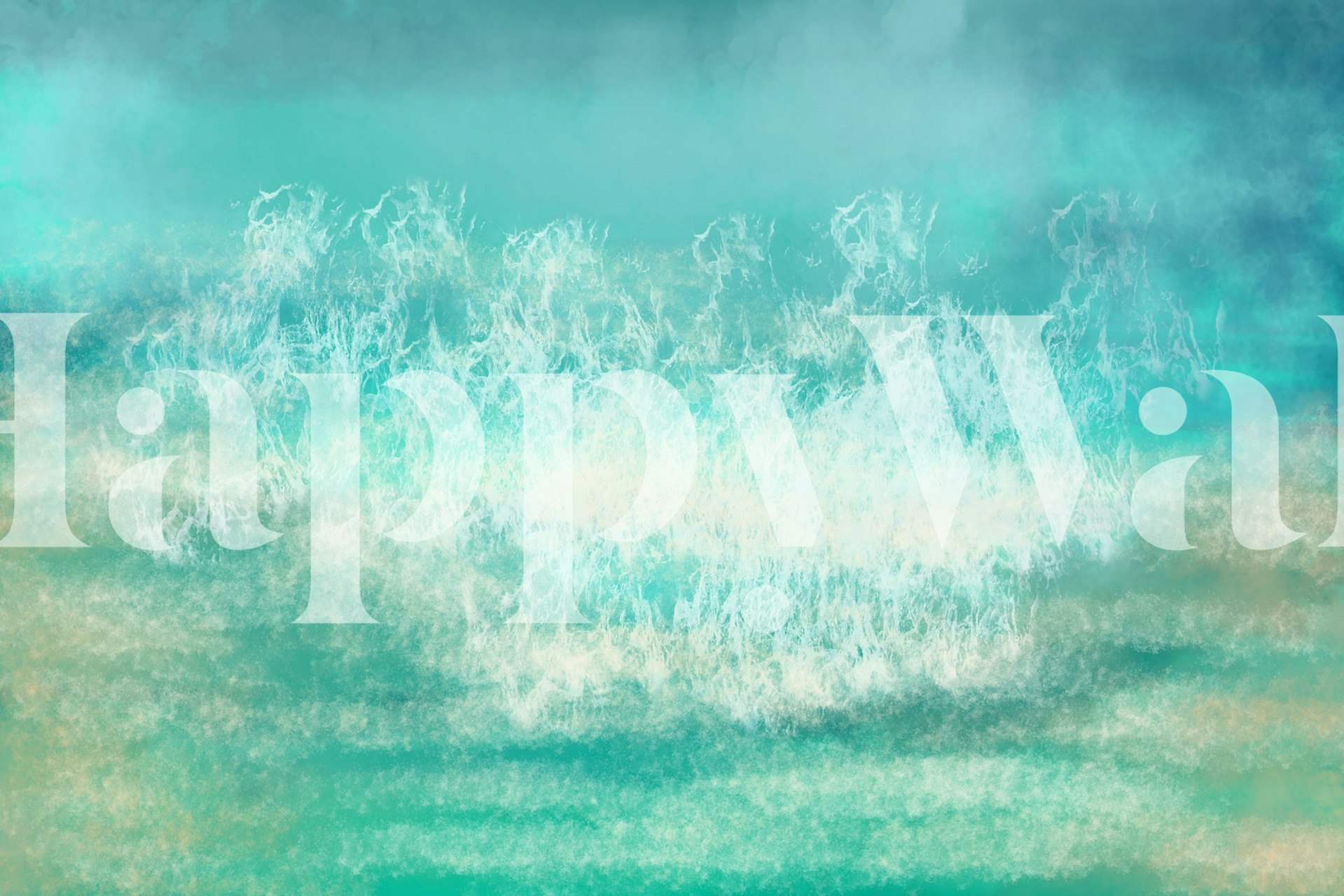 Pacific Breeze Watercolor wall mural depicting tranquil ocean waves in watercolor blues and greens