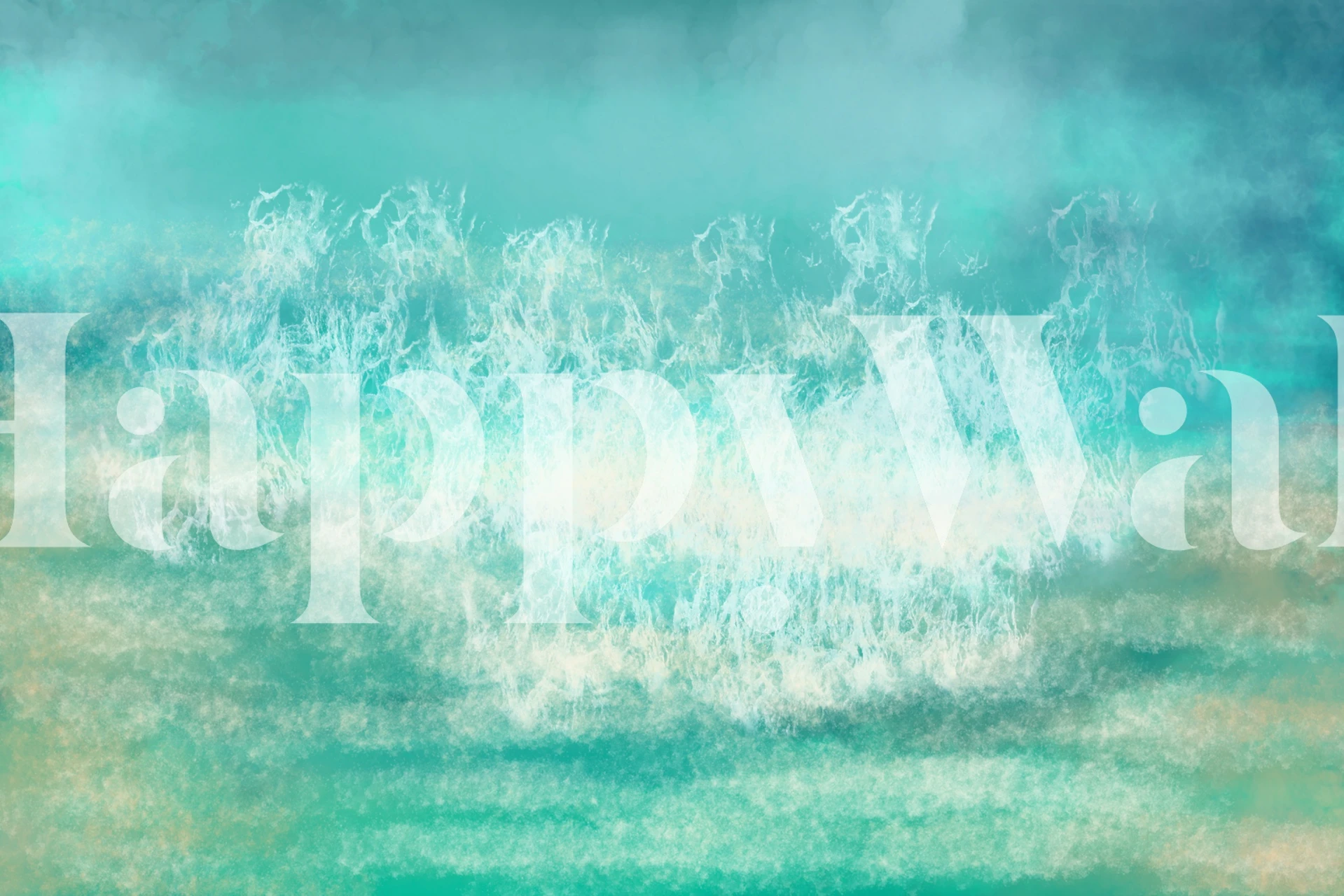 Pacific Breeze Watercolor-vægmaleri, der viser rolige havbølger i akvarelblå og grønne farver