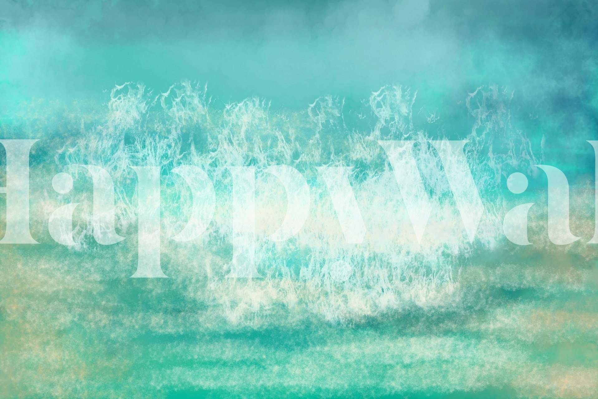 Pacific Breeze Watercolor wall mural depicting tranquil ocean waves in watercolor blues and greens