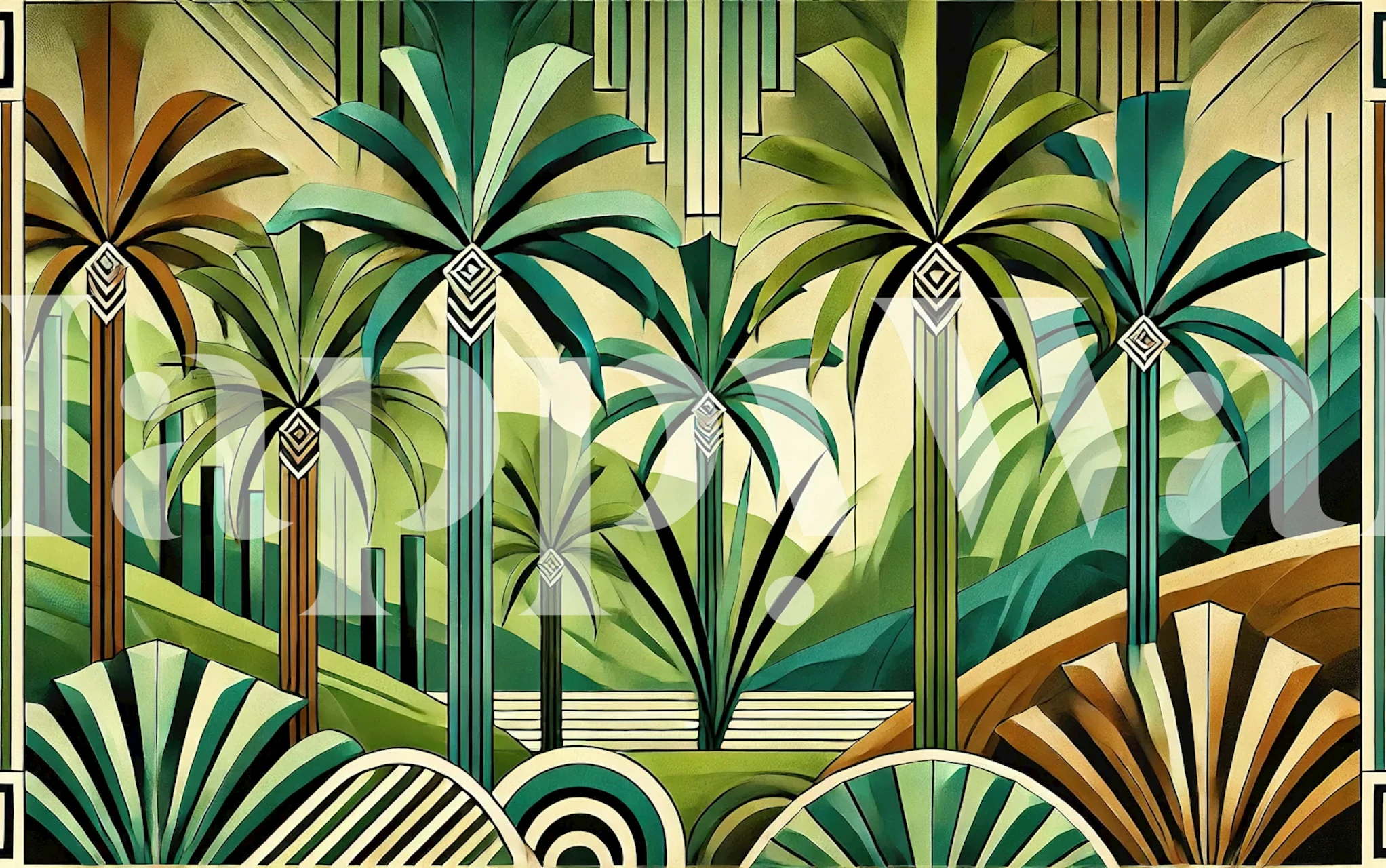 Tropical Art Deco Oasis wallpaper design
