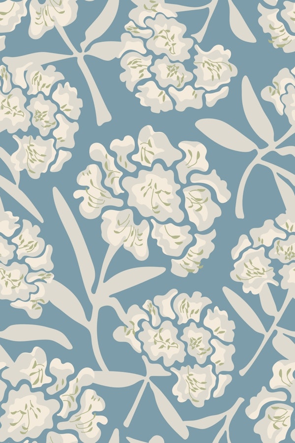 Rhododendrons Retro Floral Soft Blue Small