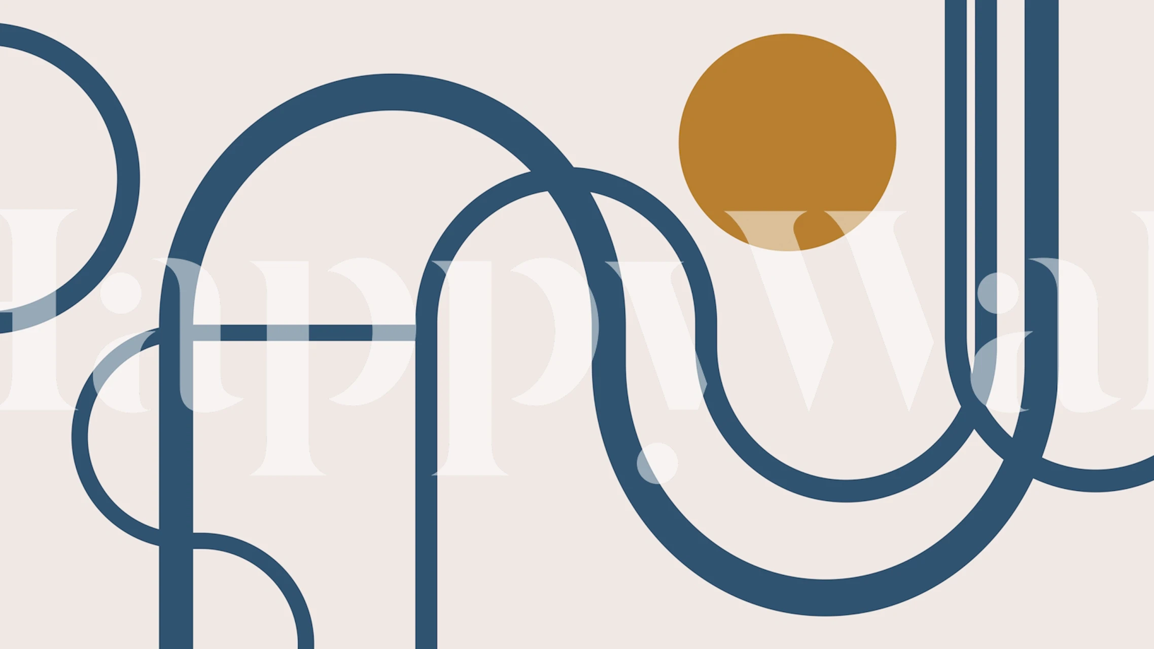 Curved abstract lines in blue with a gold circle wallpaper