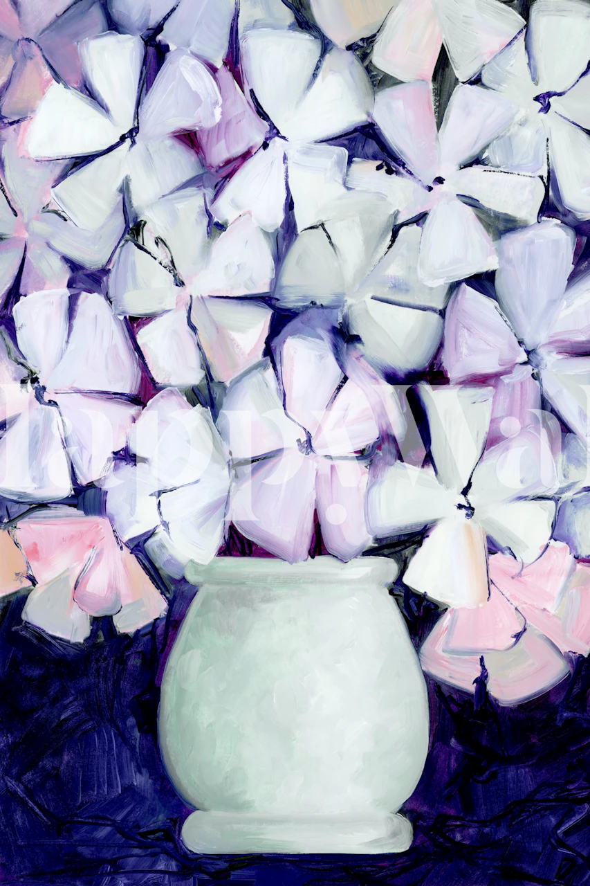 Purple floral design with white vase wallpaper