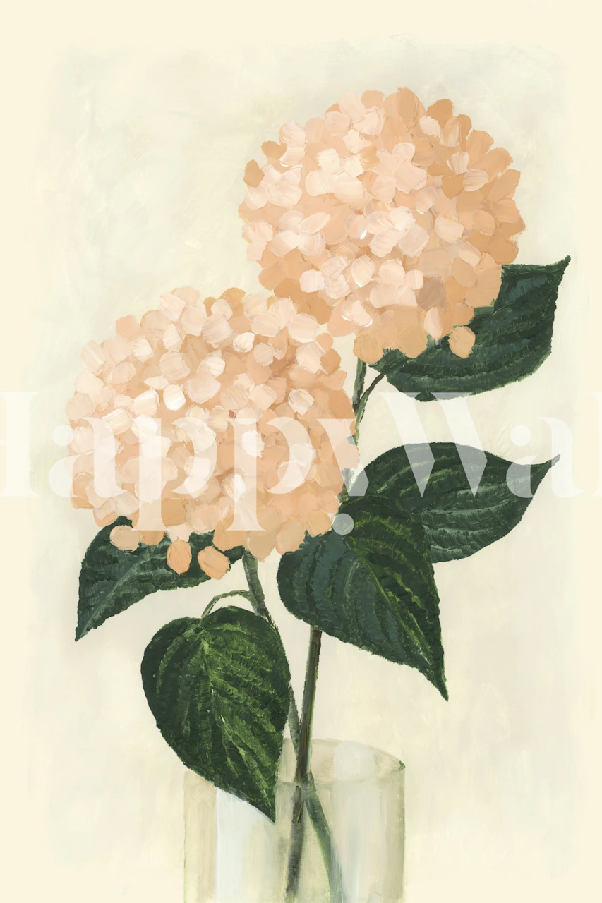 Coral hydrangeas wallpaper v místnosti