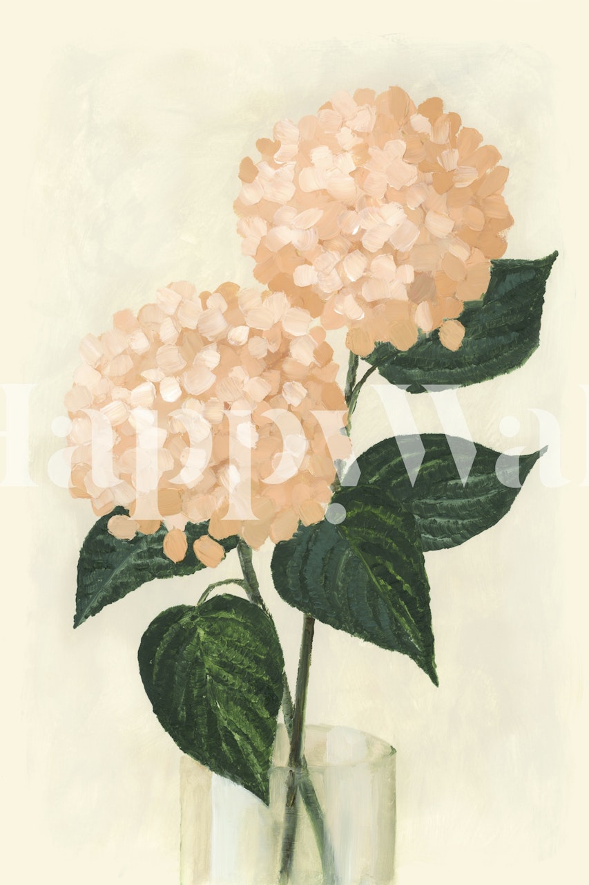 Coral hydrangeas wallpaper dans une pièce