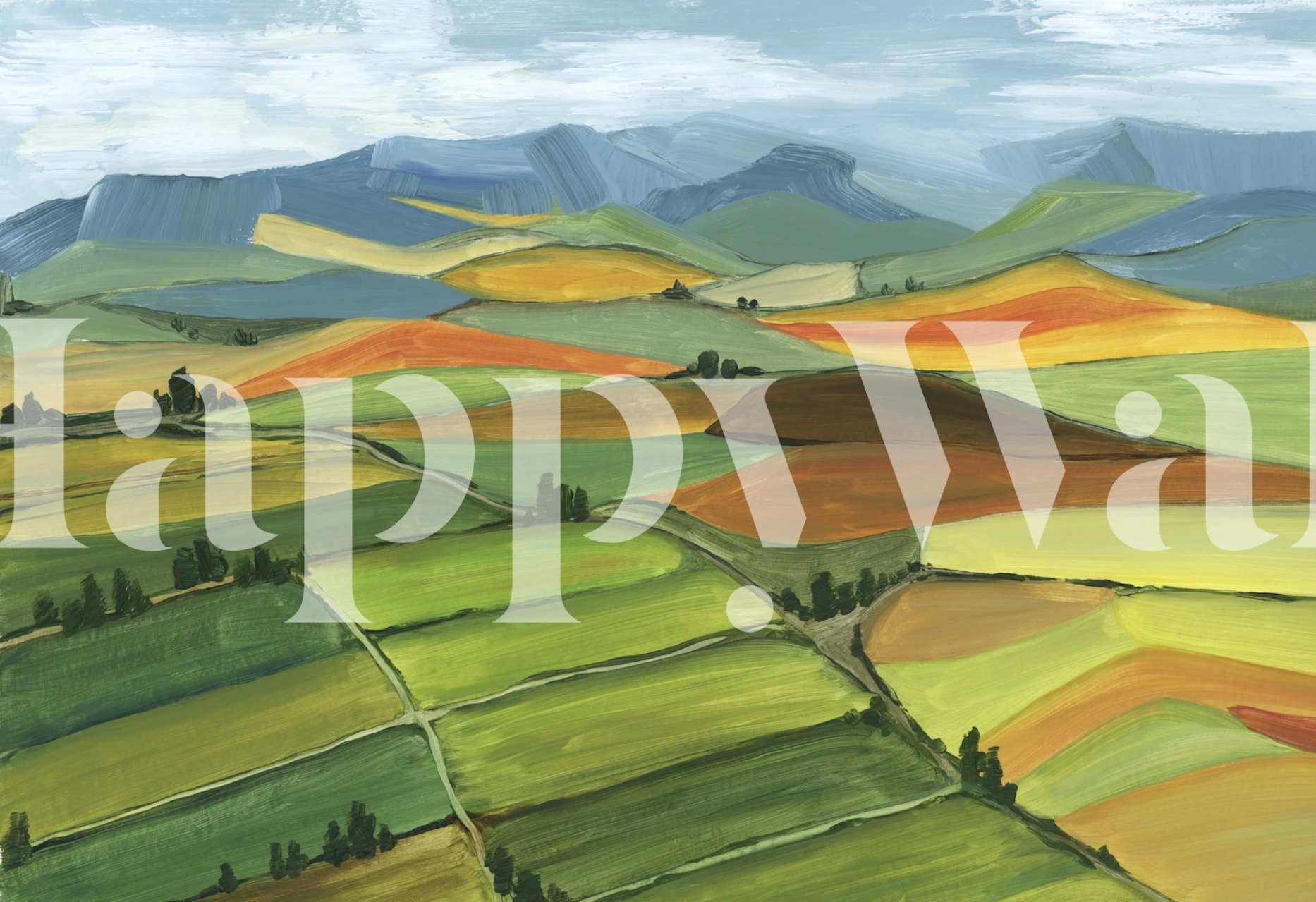 Theodore patchwork landscape behang in een kamer