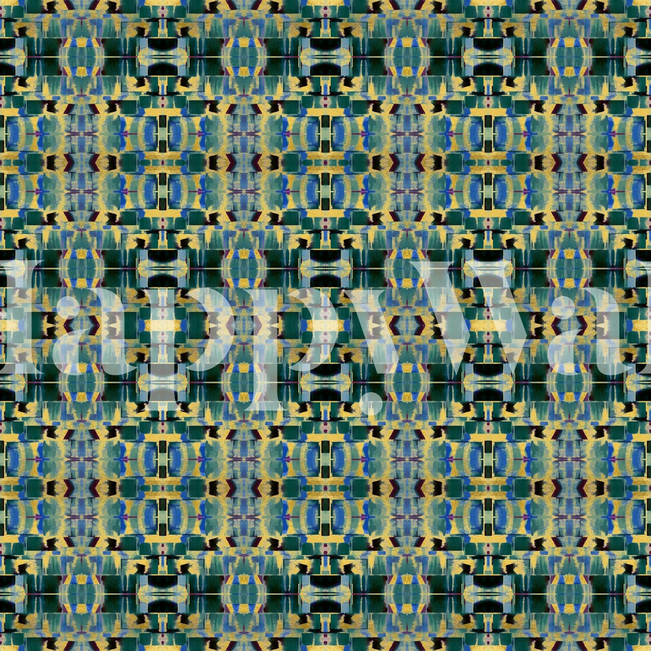 Art Deco geometric pattern in gold and blue wallpaper