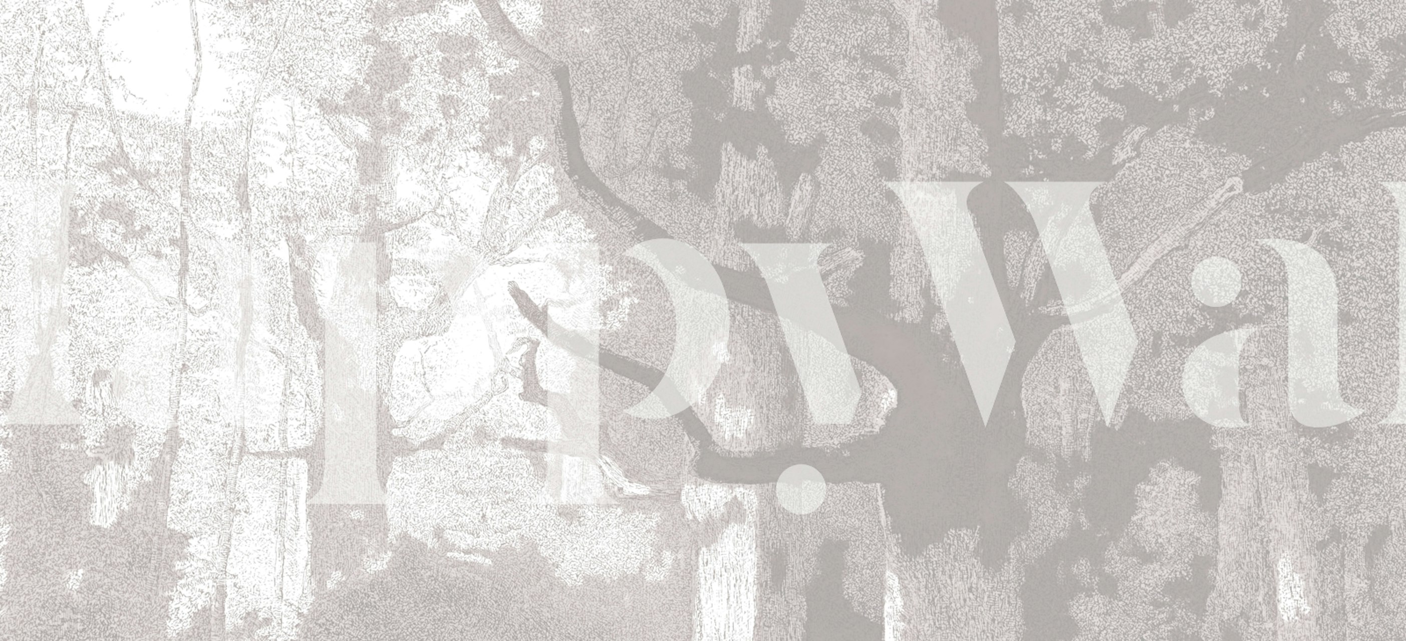 Monochrome forest scene wallpaper in a room