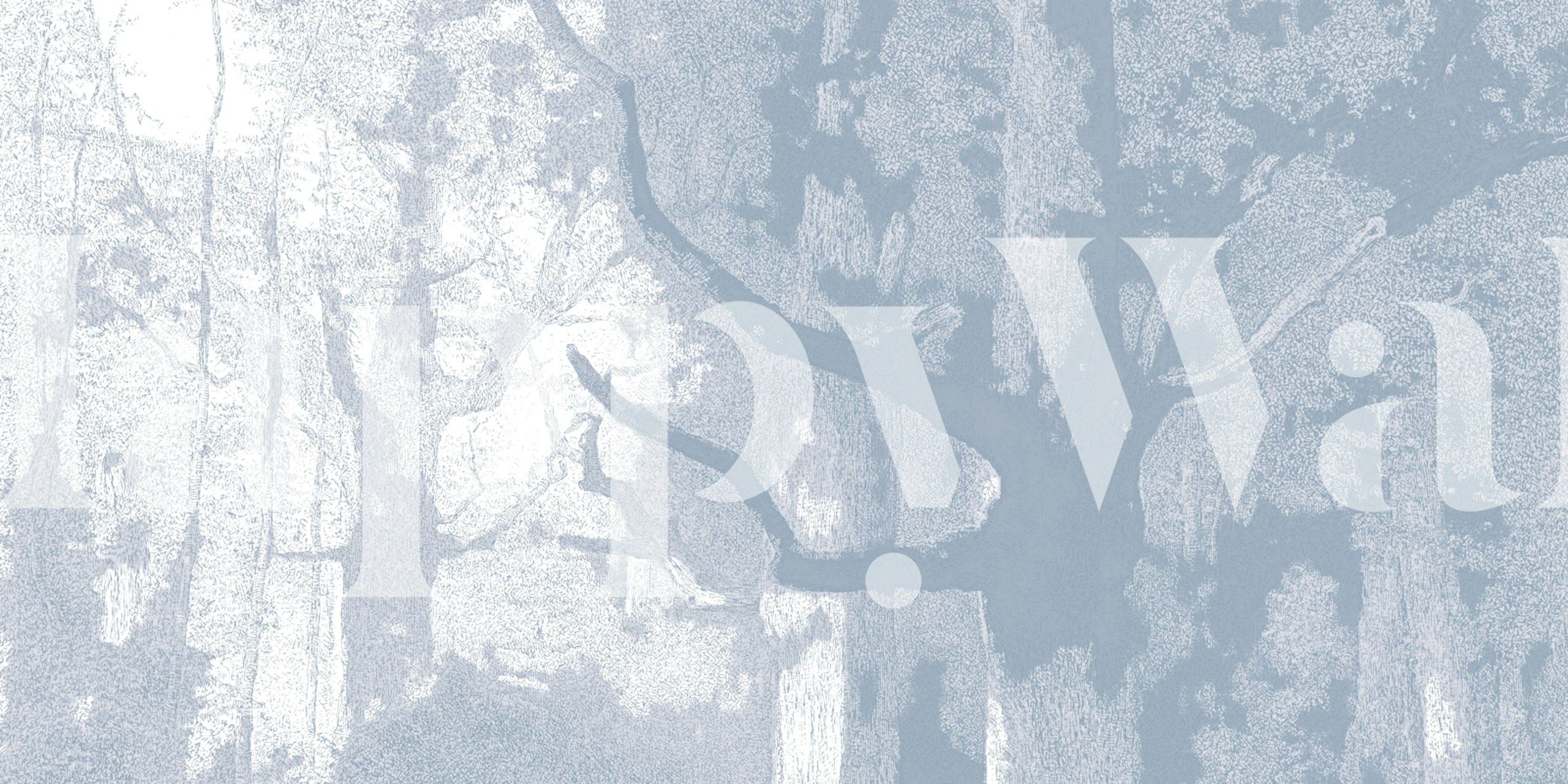 Misty woodland silhouette in soft blue shades wallpaper