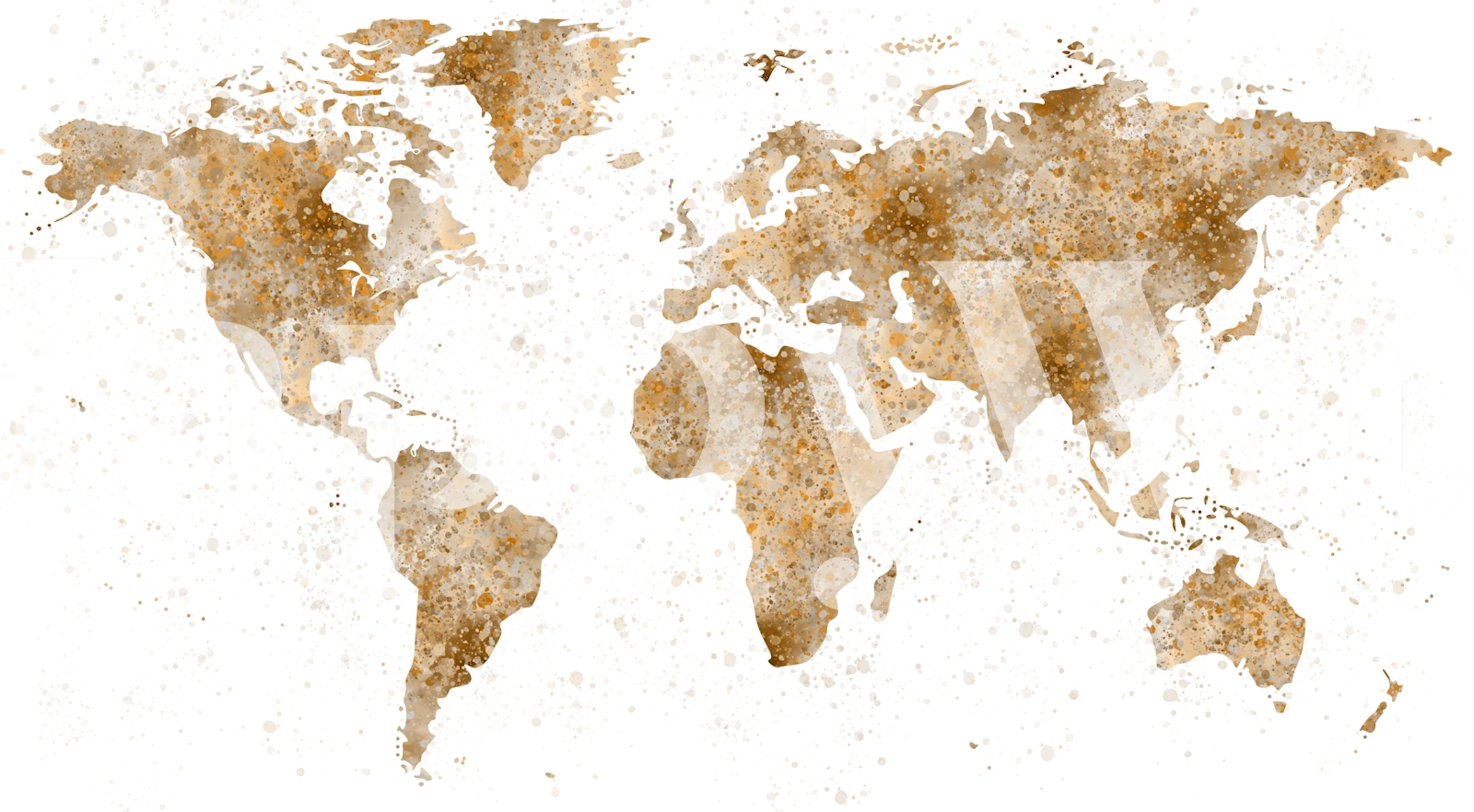 World map mural in warm coffee tones