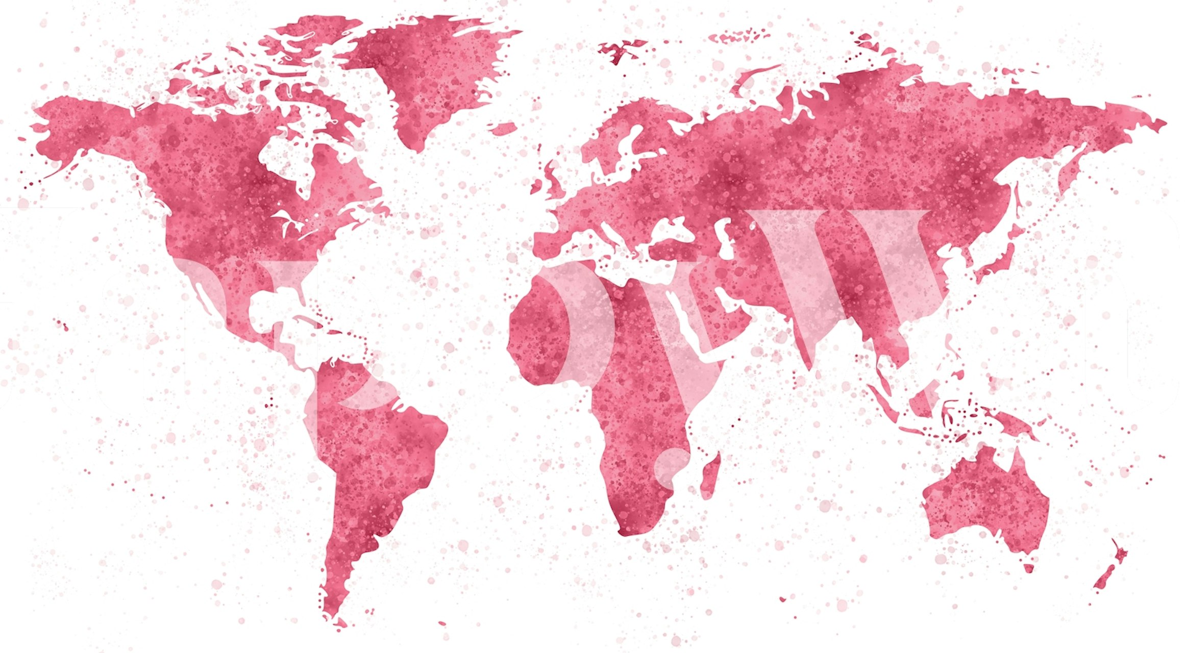 World Map Mural in magenta colors