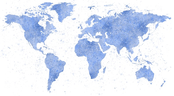 World Map Mural Blue
