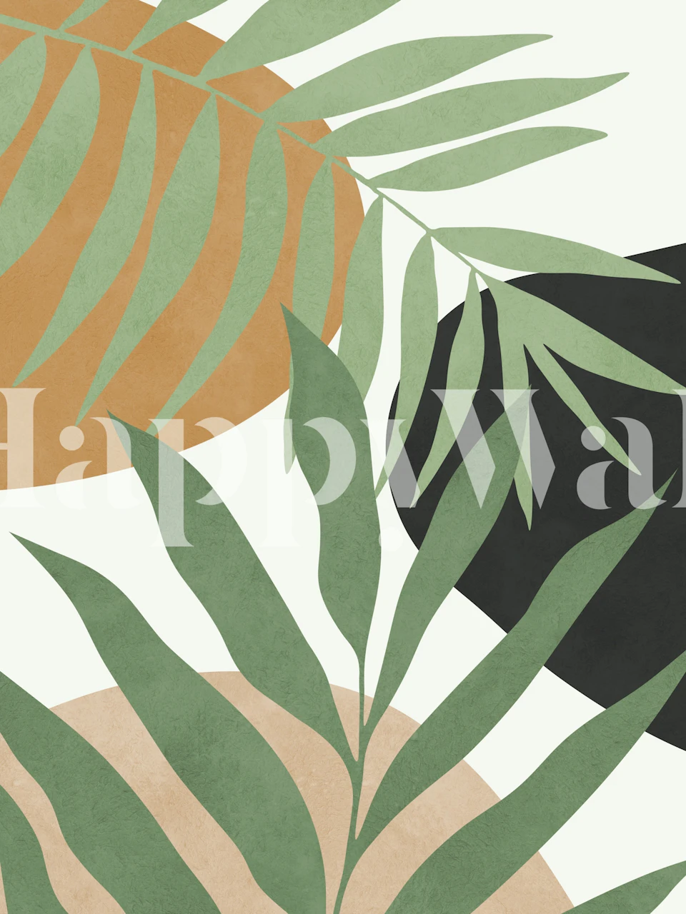 Tropical leaves in green and earthy colors wallpaper