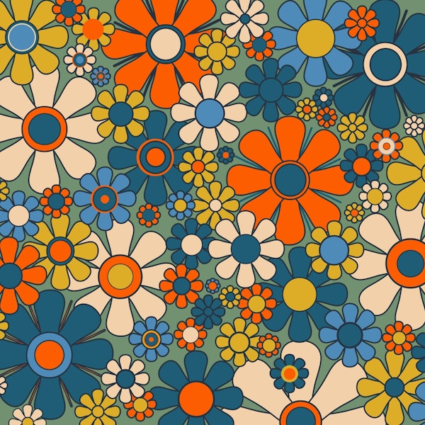 Retro Garden Flowers 60s 70s Floral Pattern
