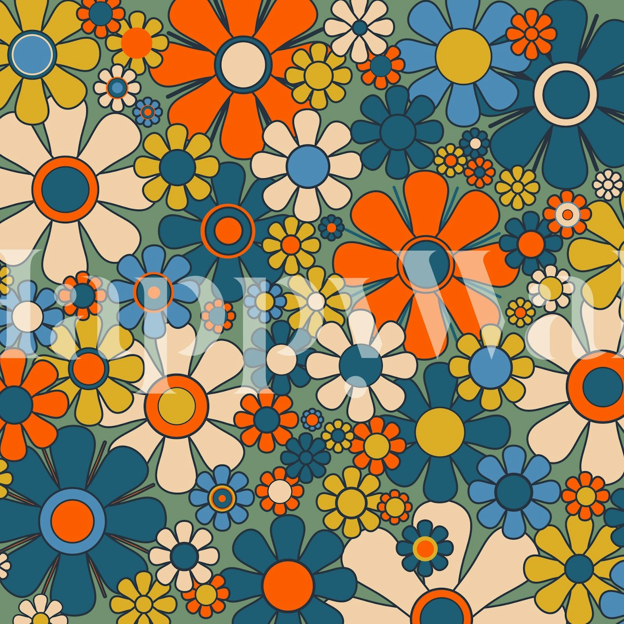 Carta da parati Retro Garden Flowers in una stanza