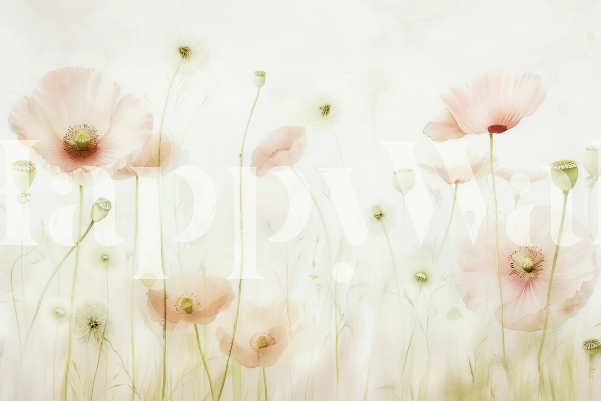 Pastel poppy fields wallpaper in a room