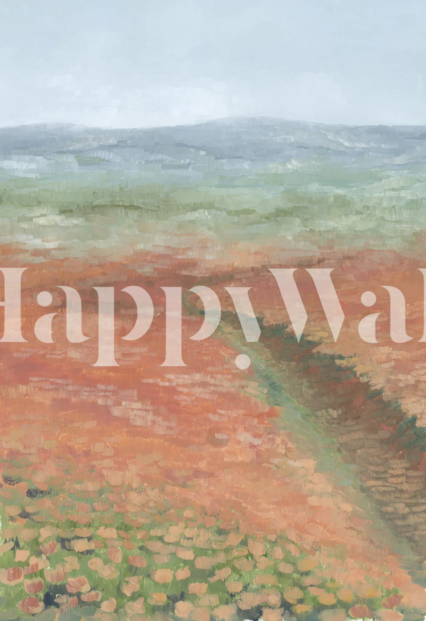 Colorful coral landscape illustration with soft greens and warm tones wallpaper